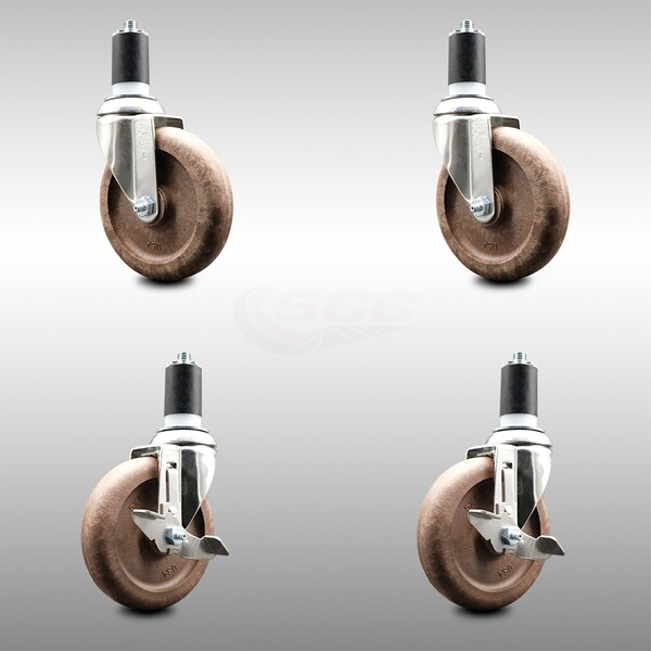 Service Caster 5 Inch 316SS High Temp Glass Filled Nylon 1-1/2 Inch Stem Caster Brake SCC, 2PK SCC-SS316EX20S514-GFNSHT-2-TLB-2-112 - main